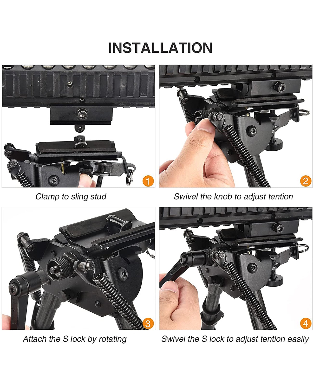 CVLIFE Rifle Bipod Pivot Tilt Bipod with Swivel-Stud & Detachable S Lo