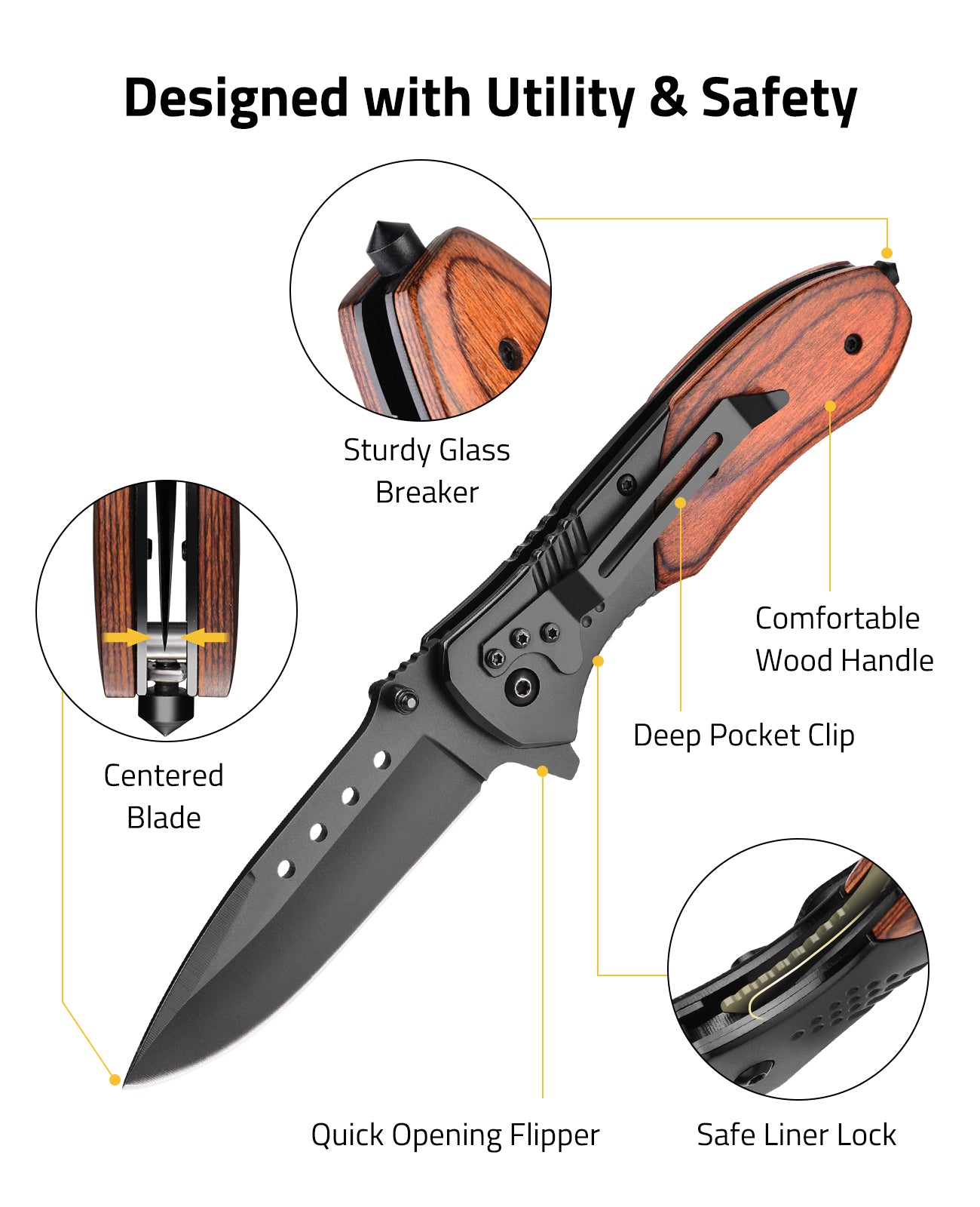  KEXMO Pocket Knife for Men - 3.46 Sharp Blade Wood