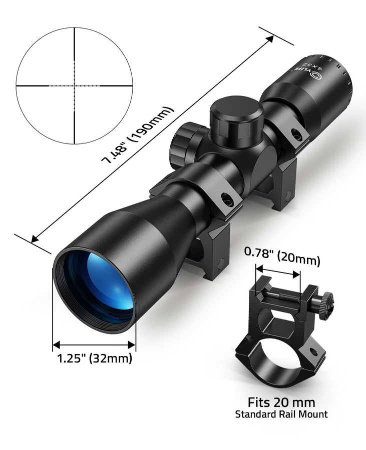 CVLIFE FoxSpook 4x32 Compact Rifle Scope Crosshair Optics Hunting Gun