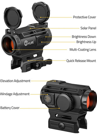 Solar-powered motion sensing red dot sight