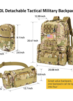 The Specification of CVLIFE 60L Tactical Backpack