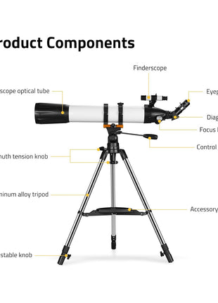 Refractor Telescope for Astronomy Beginners with Stainless Steel Tripod