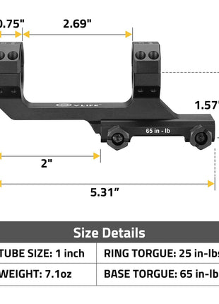 Size Details of CVLIFE Cantilever One-Piece Rifle Scope Mounts 