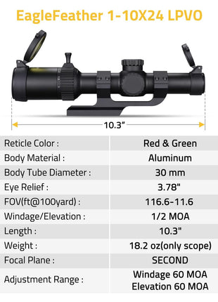 CVLIFE EagleFeather 1-10x24 LPVO Rifle Scope with 30mm Cantilever Mount