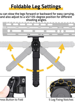 CVLIFE Height Adjustment Rifle Bipod with Foldable Leg Settings