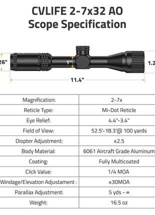 CVLIFE 2-7x32 AO Scope Specification