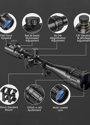 Details of CVLIFE JackalHowl 6-24x50 AO Rifle Scope for Hunting