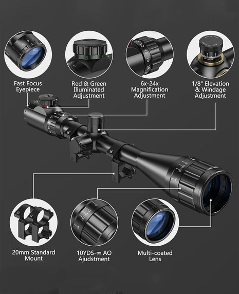 Details of CVLIFE JackalHowl 6-24x50 AO Rifle Scope for Hunting