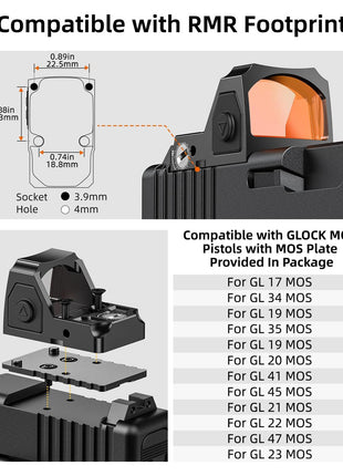 CVLIFE 2MOA Red/Green Dot Sight Motion Awake Optic Compatible with RMR Footprint