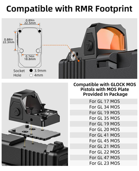 CVLIFE 2MOA Red/Green Dot Sight Motion Awake Optic Compatible with RMR Footprint