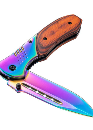 CVLIFE Pocket Knife - 3.46" Ultra Sharp Blade Wood Handle-Rainbow