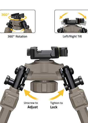 CVLIFE Schnellwechsel-Bipod mit Schwenk- und Neigefunktion, Picatinny-Bipod, 360 Grad verstellbare Bipods