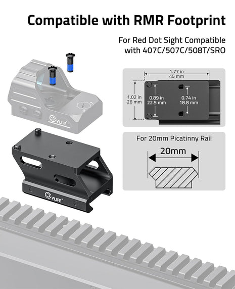 CVLIFE Red Dot Riser Mount Compatible with RMR Footprint