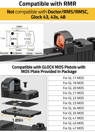 CVLIFE WolfCloak X02 Motion Awake Red Dot Sight for RMR Cut Footprint