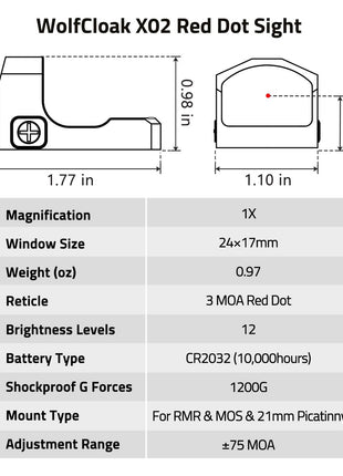 CVLIFE WolfCloak X02 Motion Awake Red Dot Sight