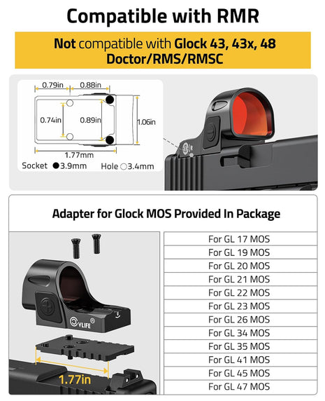 CVLIFE WolfCovert Auto-Brightness Multi Reticle Red Dot Sight for RMR