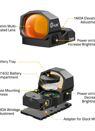 Details of CVLIFE WolfCovert Motion Awake 6 MOA Pistol Red/Green Dot Sight