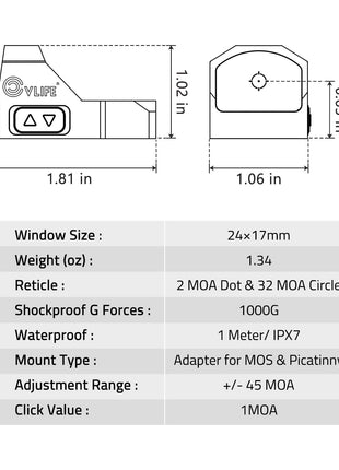 The Specification of CVLIFE Red Dot Sight