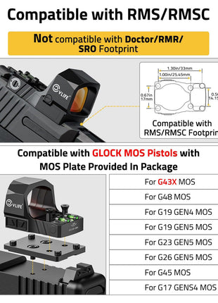 Multiple Reticle Red Dot Sight Compatible with RMS/RMSC