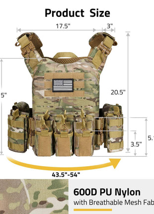 CVLIFE Adjustable Shoulder Pad and Belt Tactical Vest