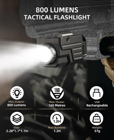 CVLIFE 800 Lumens Tactical Pistol Flashlight