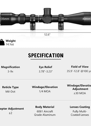 SFP Mil-Dot Reticle Optics Riflescope Specification