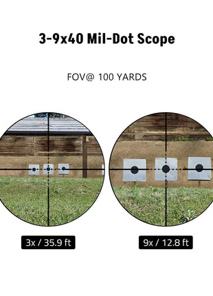 3-9x40 Mil-Dot Scope FOV Details