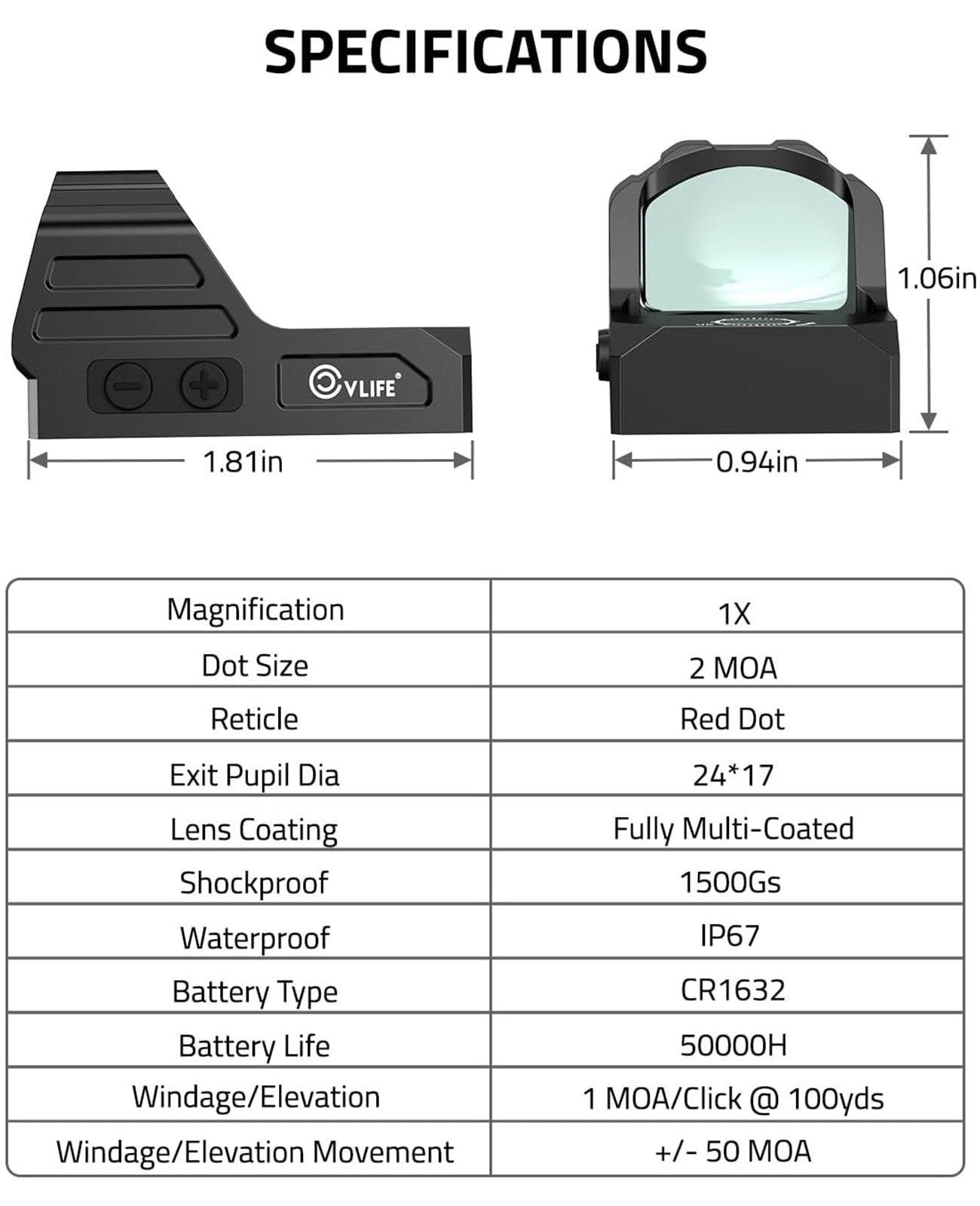 CVLIFE WolfCovert Red Dot Sight with Motion Awake and Adapter Plate fo